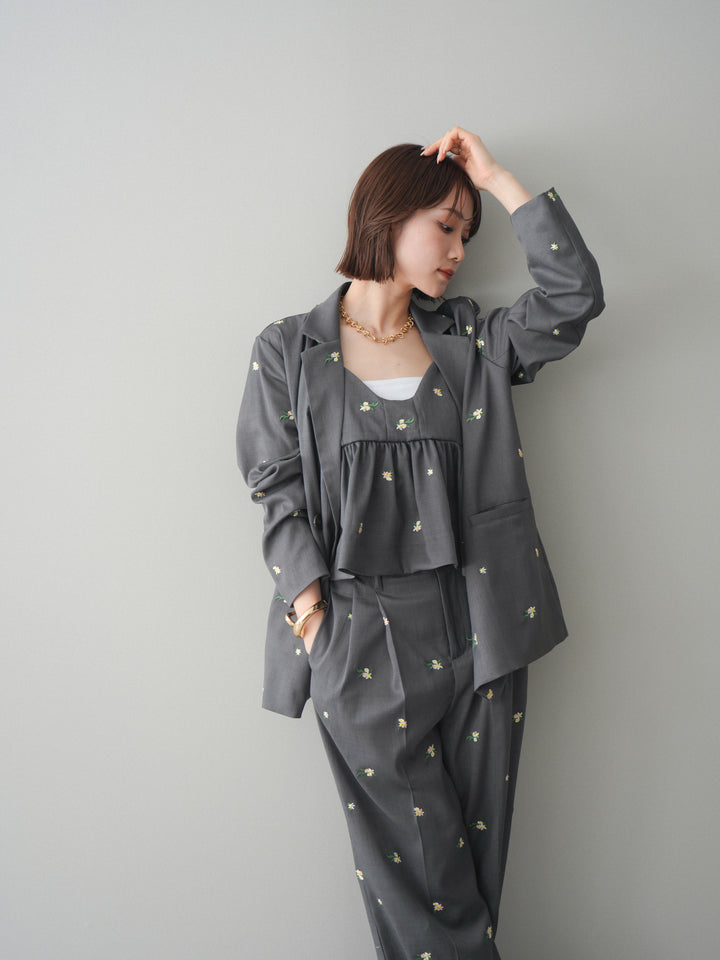 [予約]フラワー刺繍テーラードジャケット/gray