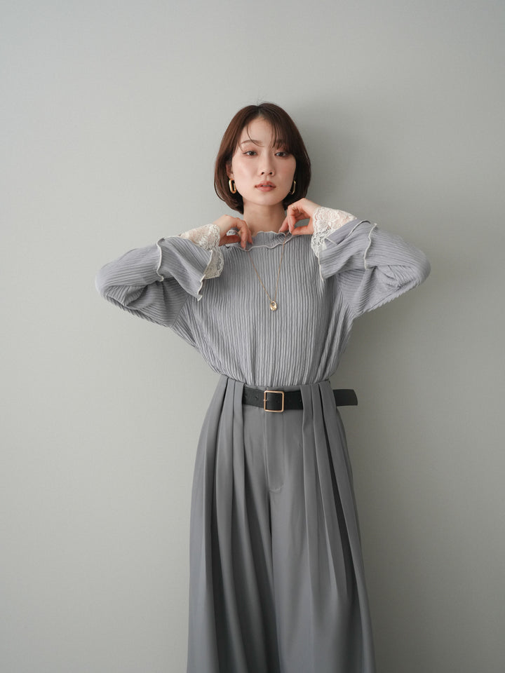 [予約]袖レース楊柳メロートップス/lightgray