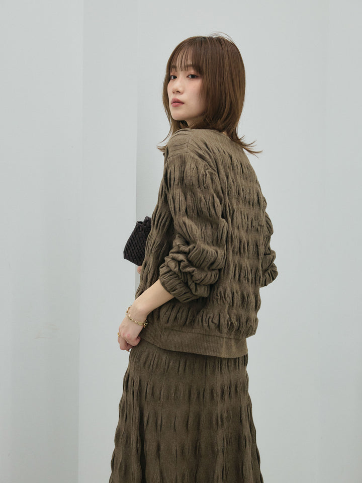 【Allure】[SET]シャーリングニットカーディガン&ニットスカートSET UP+シャーリングニットカーディガン&ニットスカートSET UP(2set)