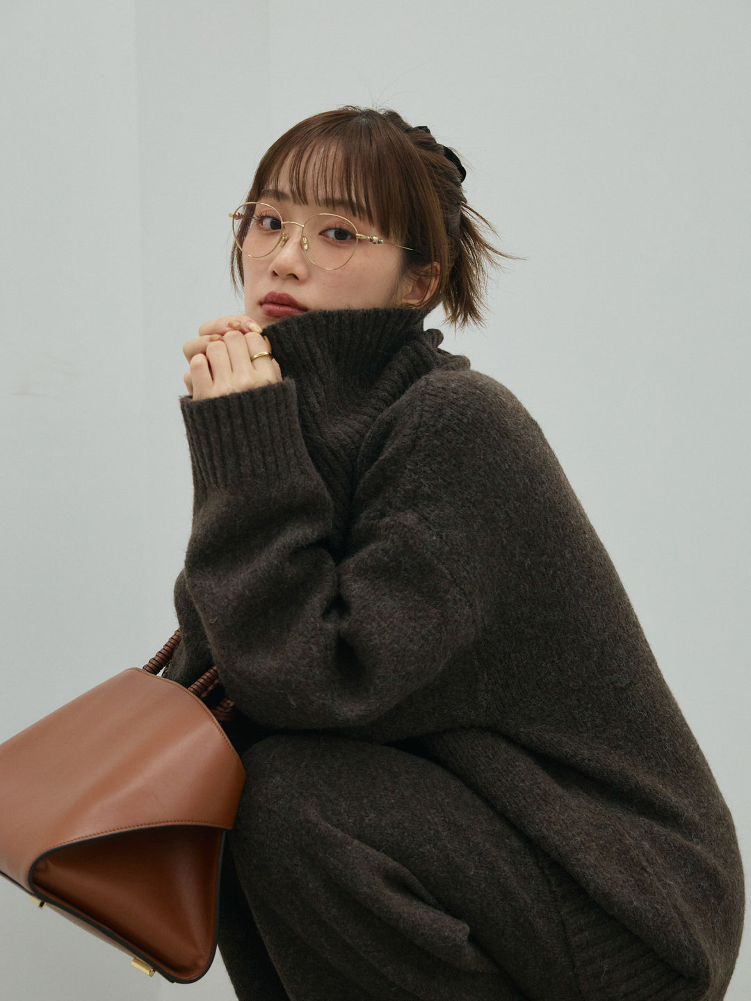 [SET]ベルトデザインポロニット&ニットパンツSET UP