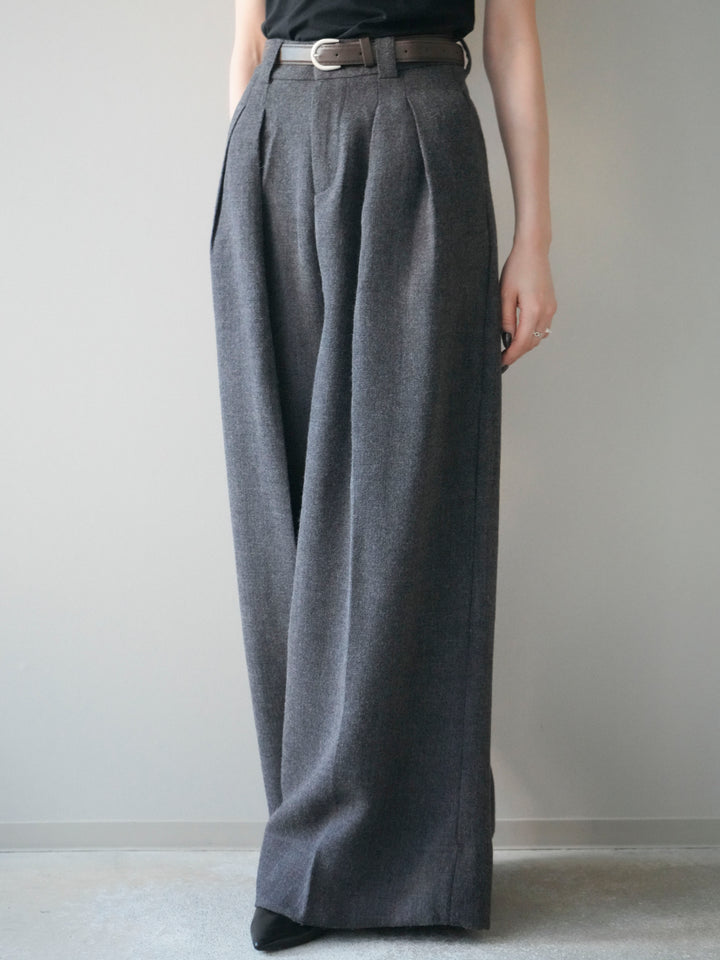 [予約]ウールタッチベルト付ワイドパンツ/charcoal