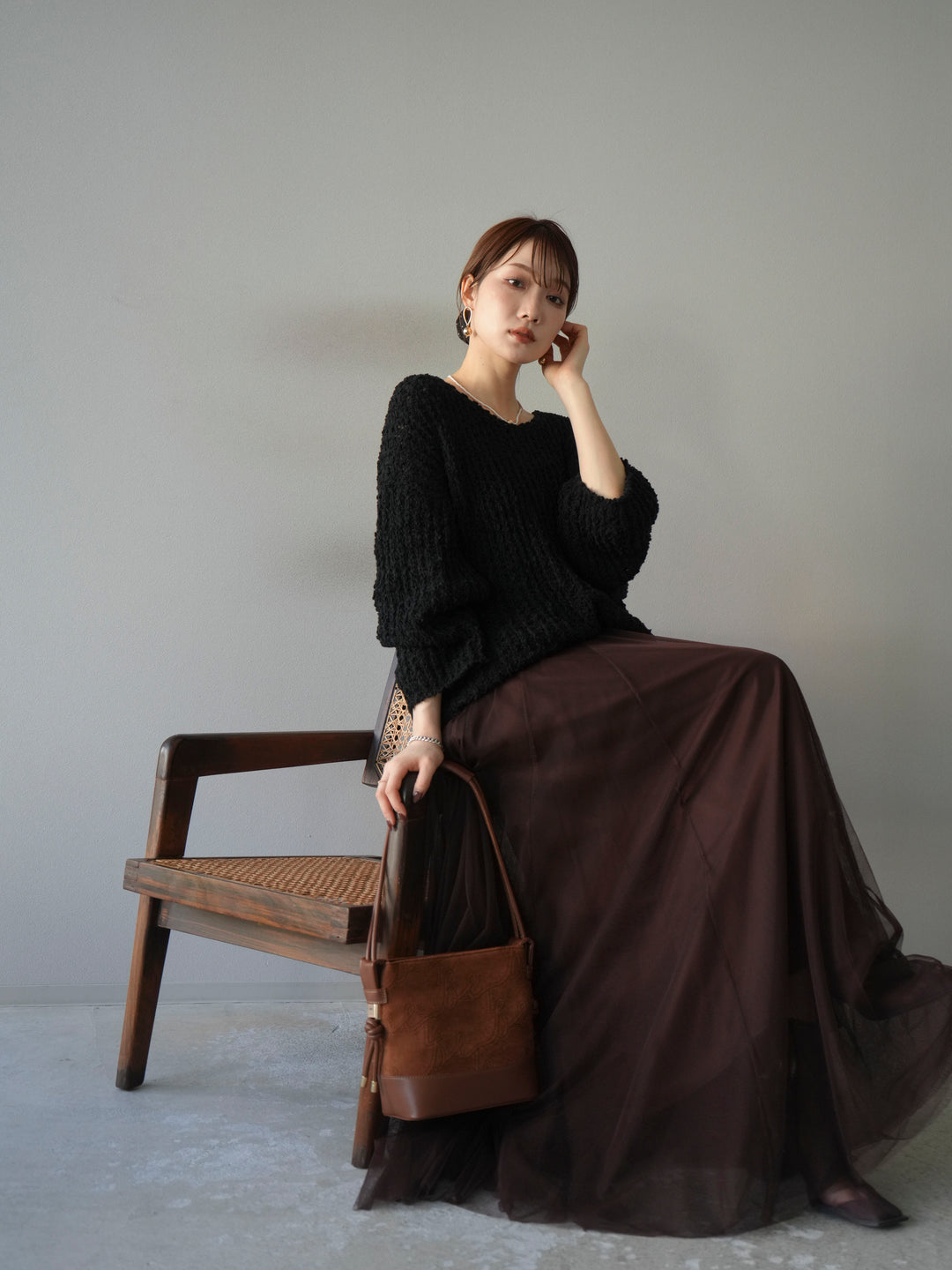 [予約]ポコポコVネックニットプルオーバー/ブラック