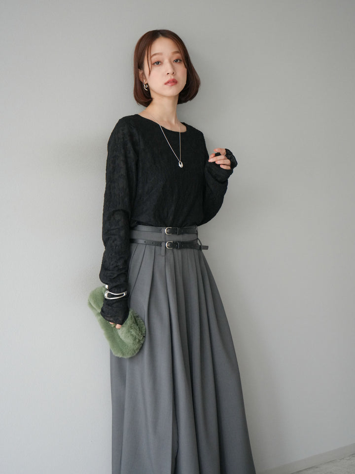 [SET]シアージャガードトップス+エステルプリーツスリットスカート(2set)