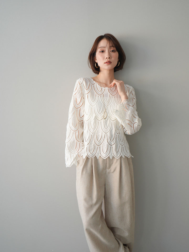 [予約]透かしコードレースブラウス/white