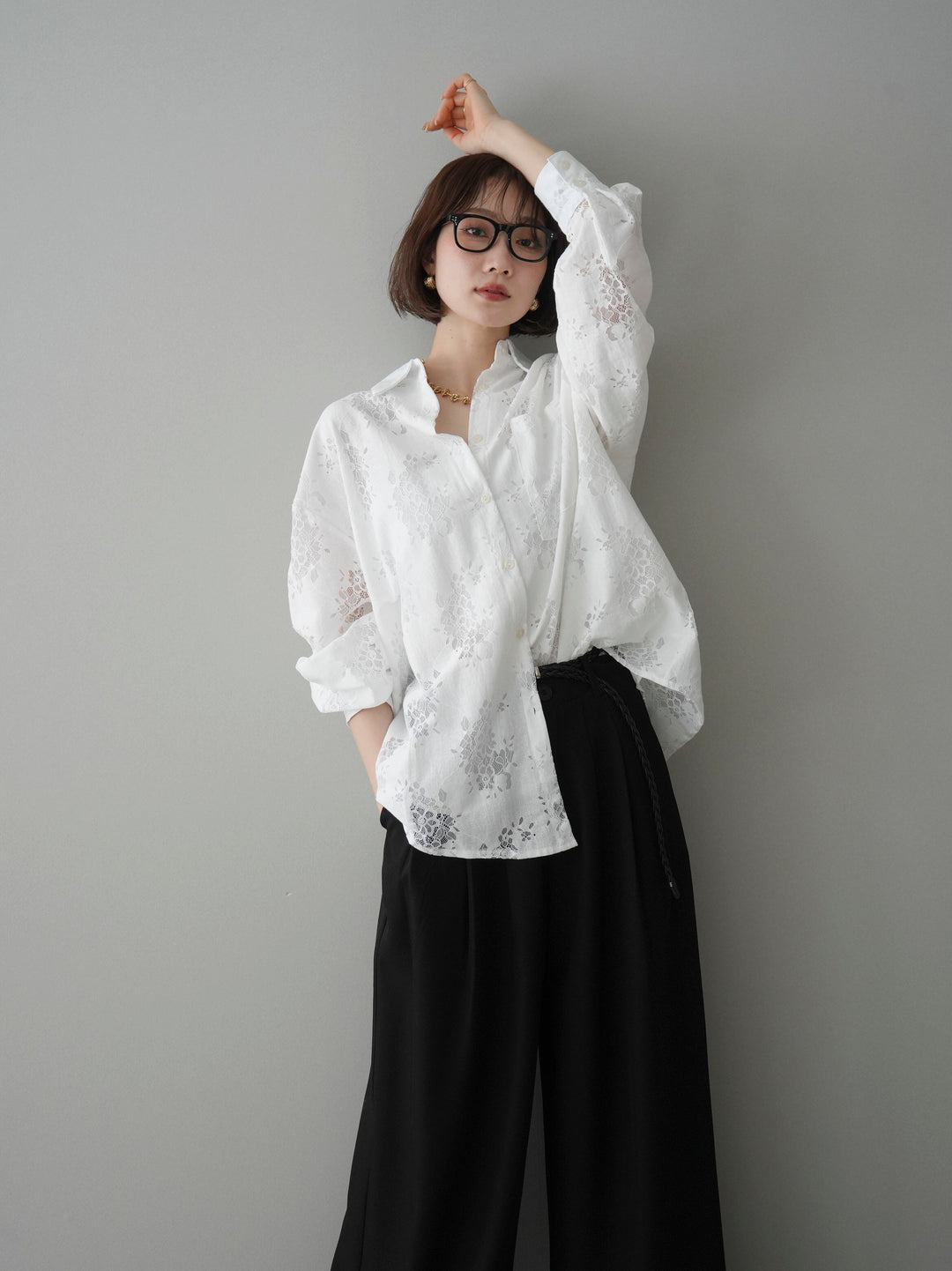 [SET]ジャガードレースオーバーシャツ+選べるアクセセット(2set)