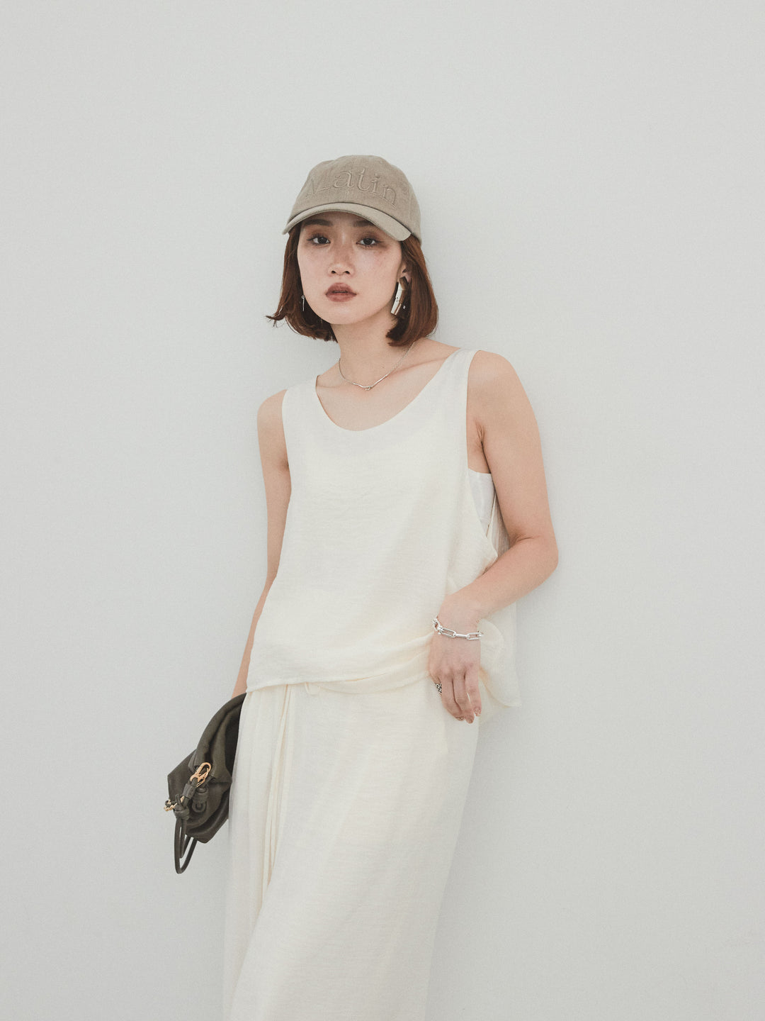 [SET] 洗衣機緞面透明層疊背心 + 洗衣機緞層疊裙褲 (2set)