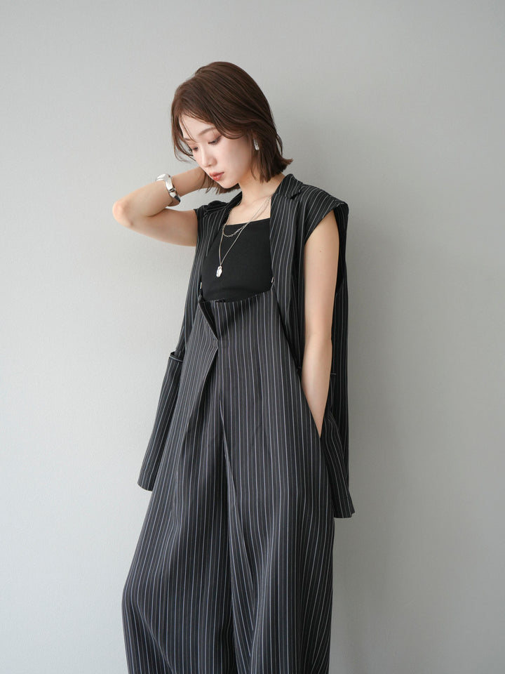 【着回しセット】[SET]ヘリンボーンストライプジレ+シアー切替ベロアトップス+ヘリンボーンストライプサロペット(3set)