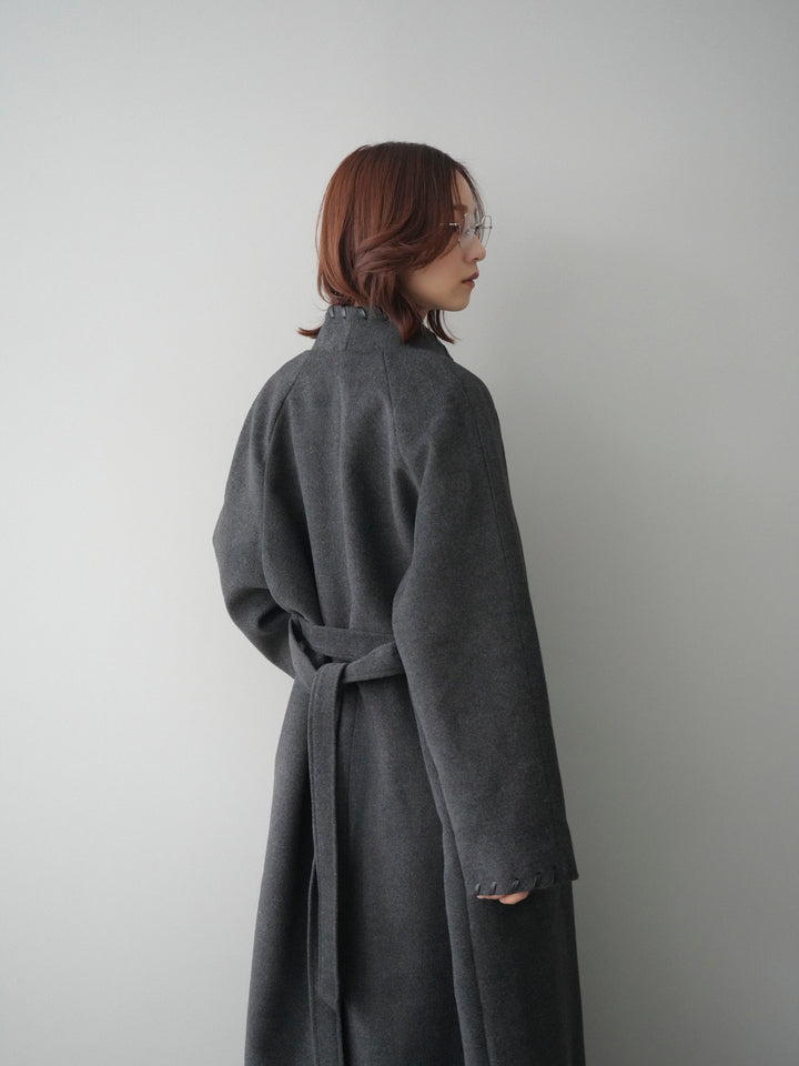 [SET]ハンドステッチ裏中綿ロングコート+モヘア衿付きボタンプルオーバー(2set)