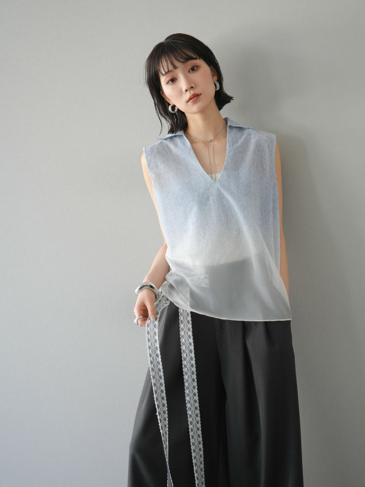 [予約]染めグラデージョンスキッパーブラウス/ライトブルー