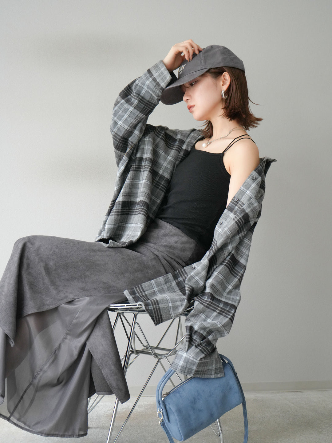 [予約]起毛チェックオーバーシャツ/グレー