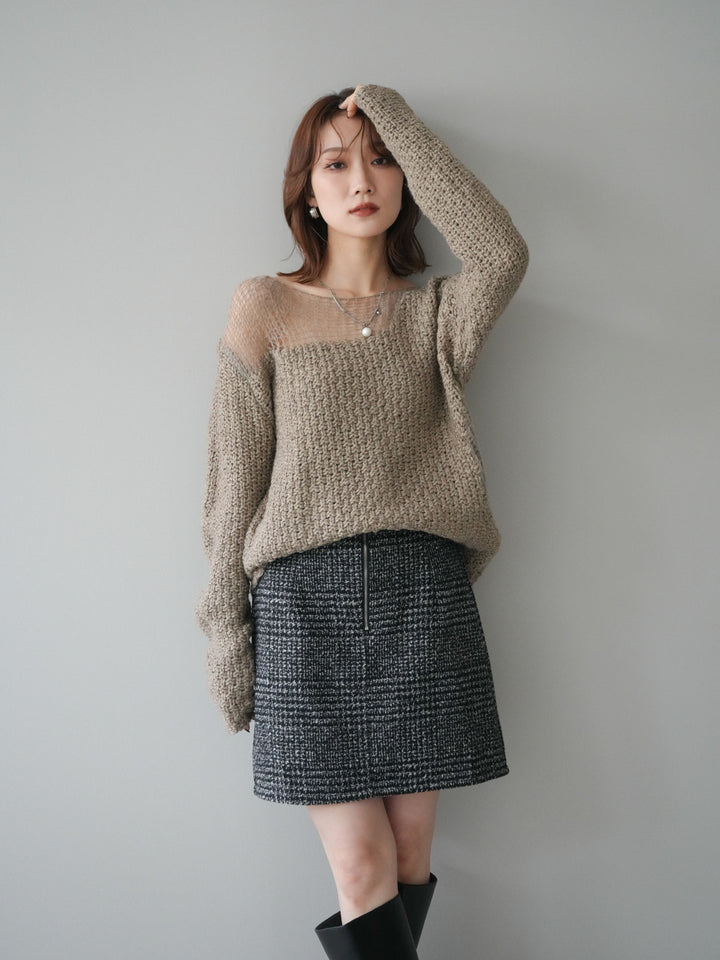 [予約]ダメージデザインニットプルオーバー/greige