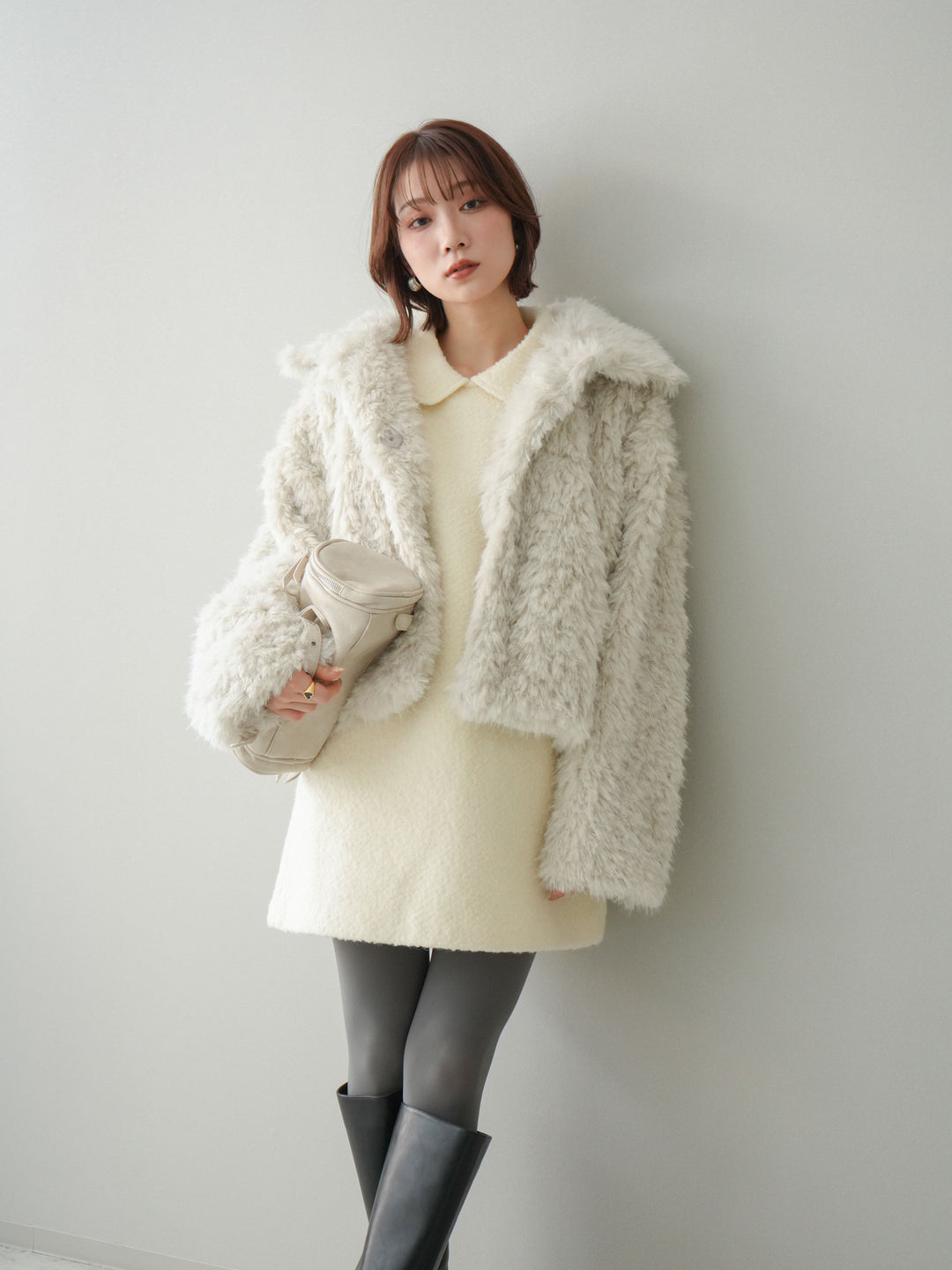 [予約]襟付きブークレミニワンピース/offwhite