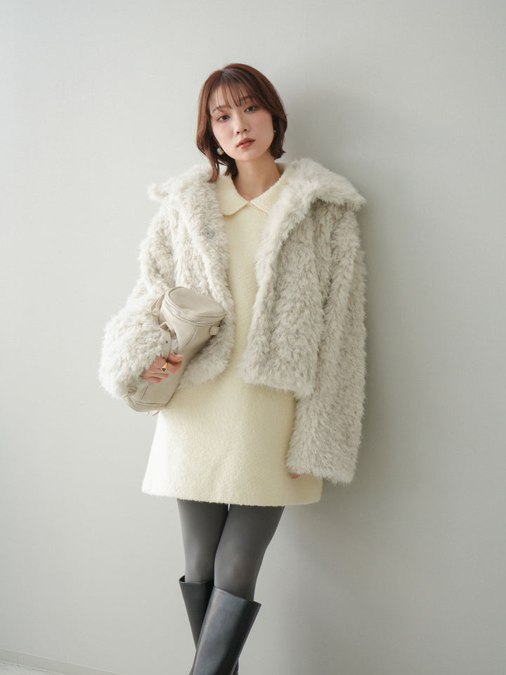 [予約]襟付きブークレミニワンピース/offwhite