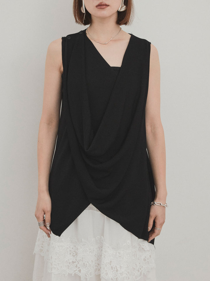 [予約]ドライタッチドレープニットプルオーバー/ブラック