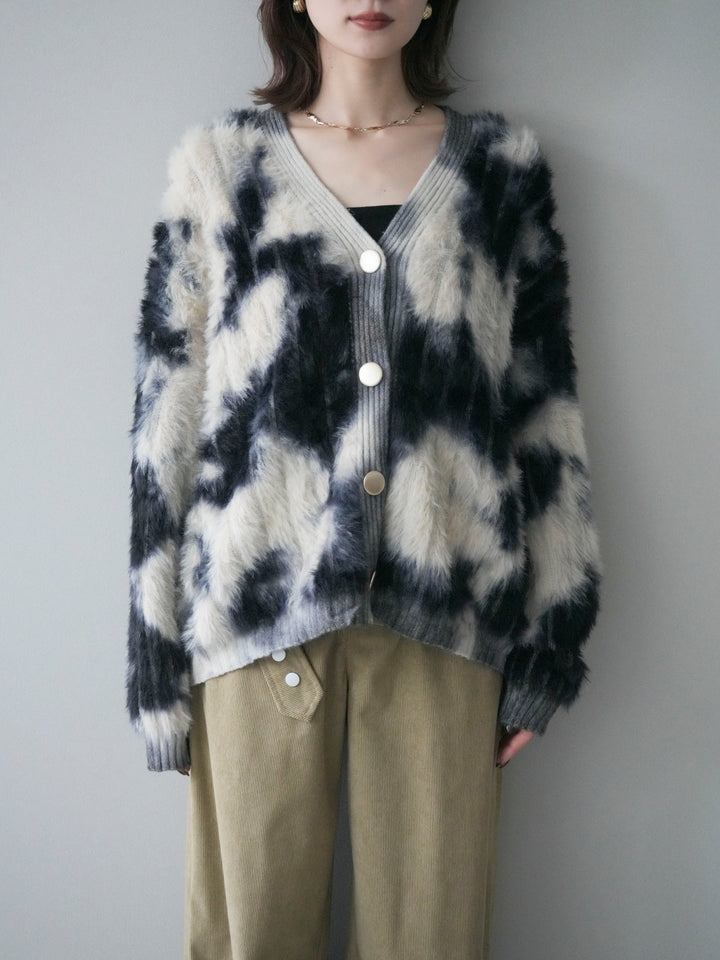 [予約]ニュアンス柄シャギーニットカーディガン/khaki