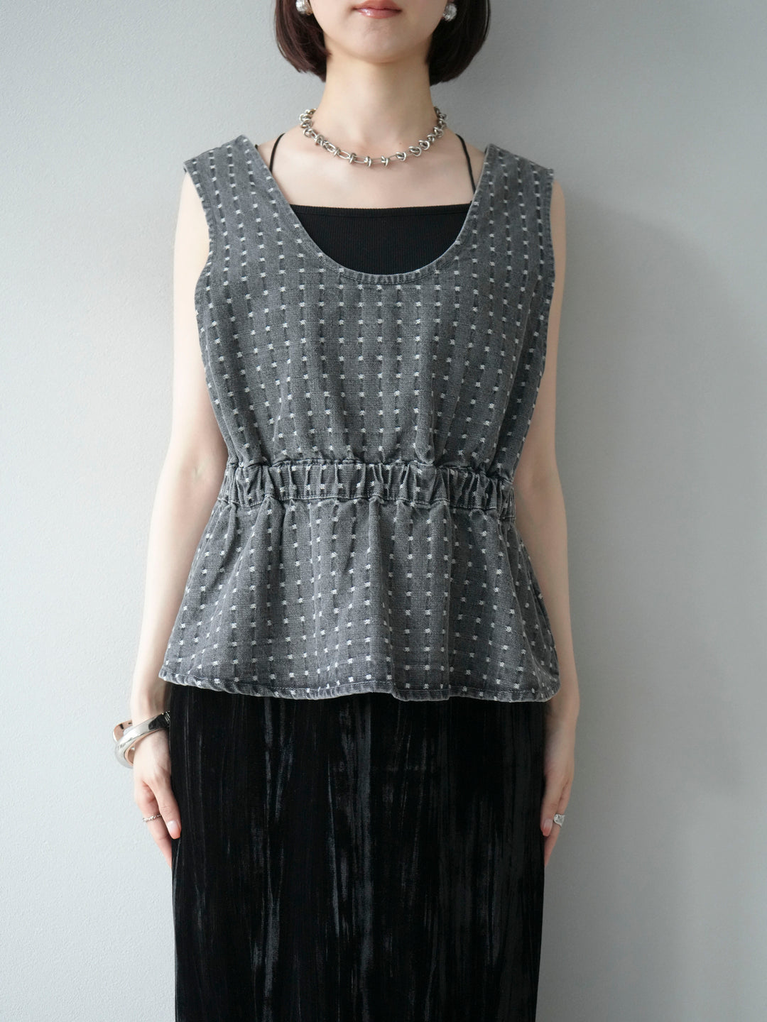 [予約]ジャガードデニム２WAYビスチェ/ブラック