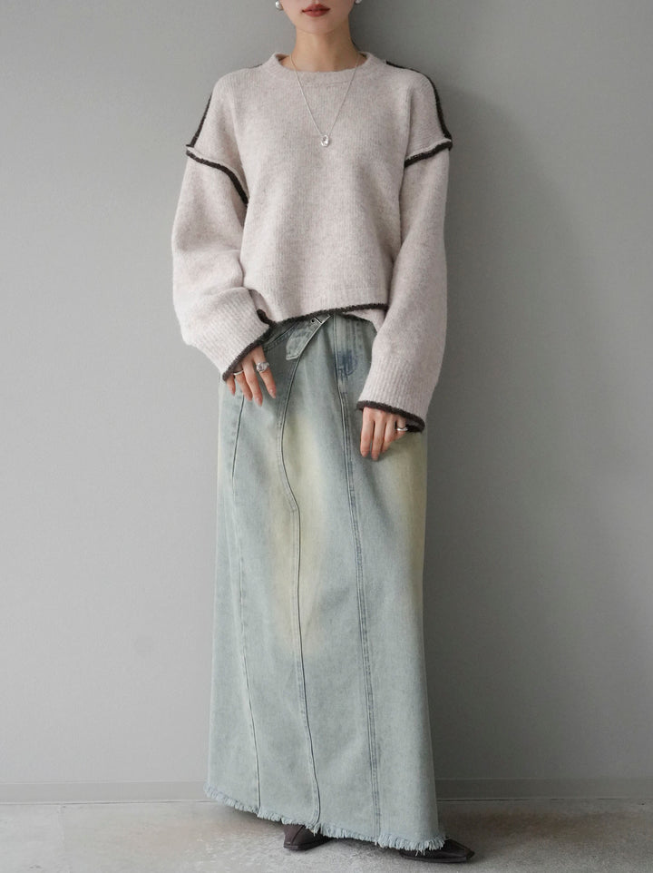 [預訂] 色彩協調針織套頭衫/象牙色