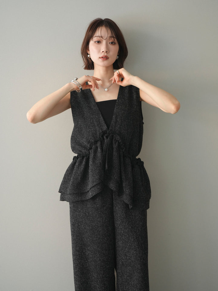 [SET]3WAYミックスツイードギャザーオールインワン+選べるアクセセット(2set)