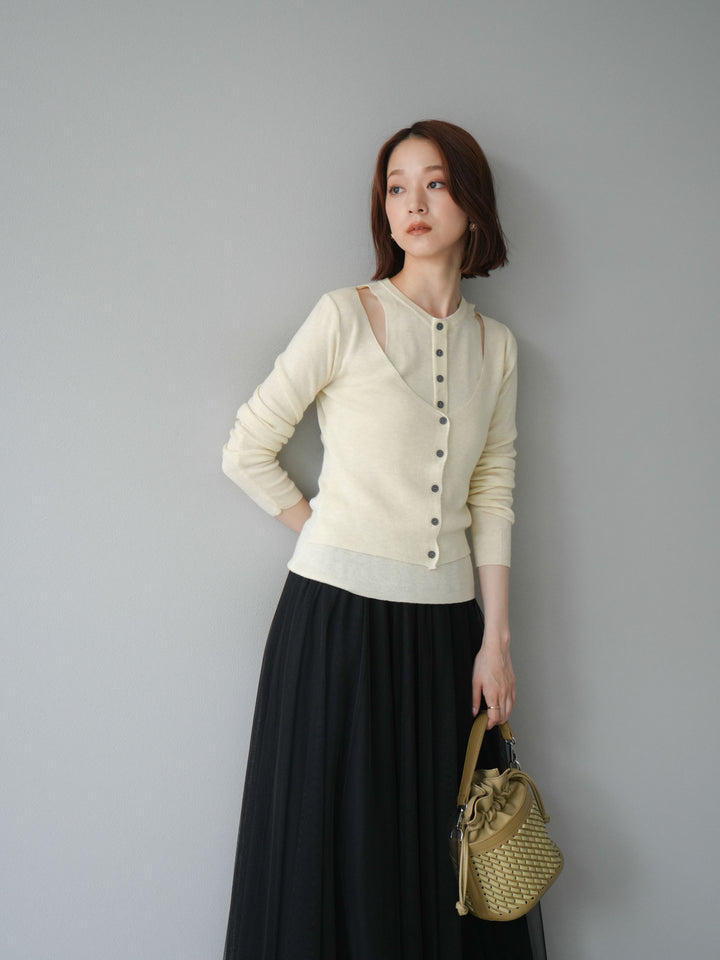 [予約]レイヤードデザインニットカーディガン/アイボリー