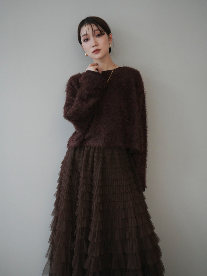 [予約]バイカラー2WAYシャギーニットカーディガン/brown