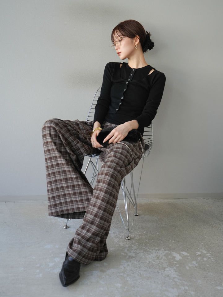 [予約]レイヤードデザインニットカーディガン/ブラック