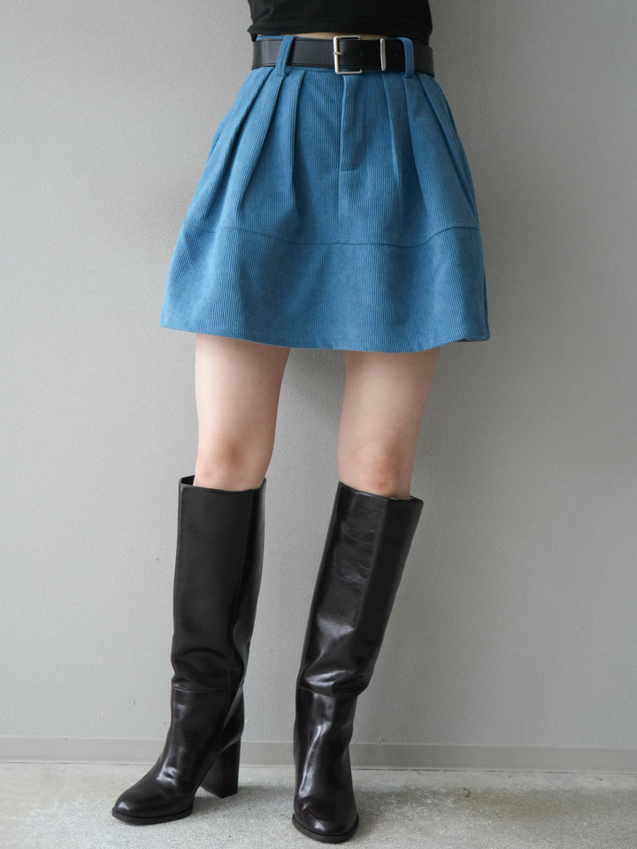 [予約]ベルト付インパンコーデュロイタックフレアスカート/blue