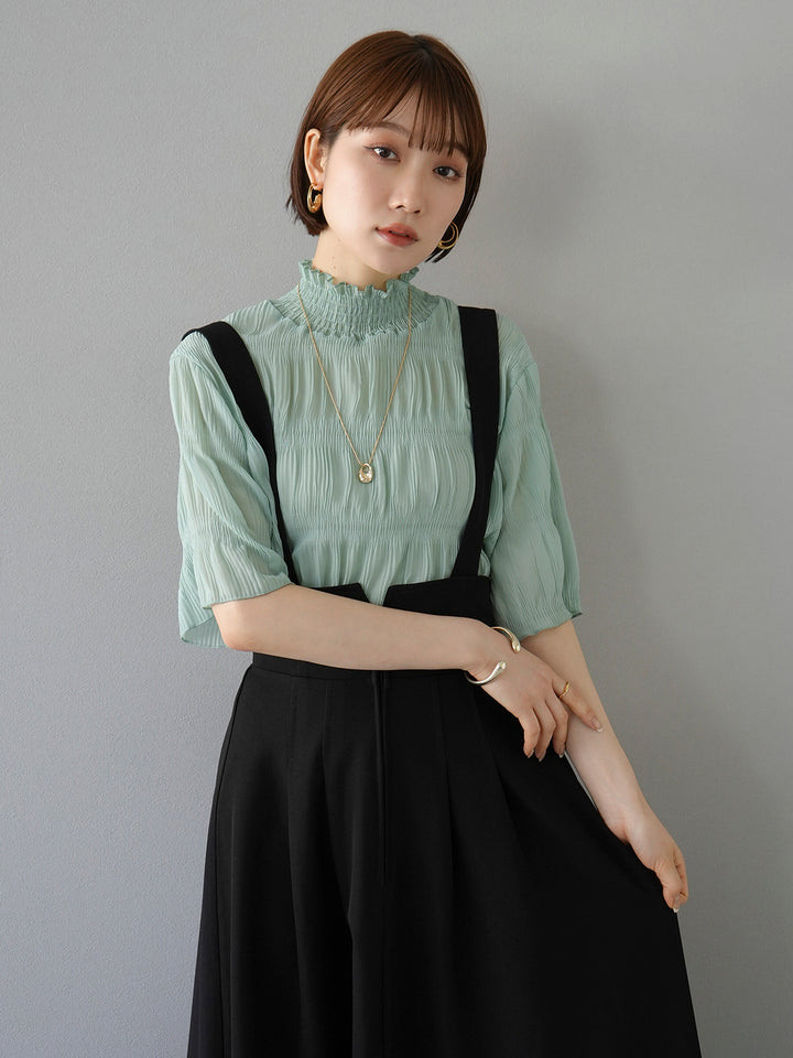 [Pre-order] Shirring Chiffon Half Sleeve Blouse/Mint