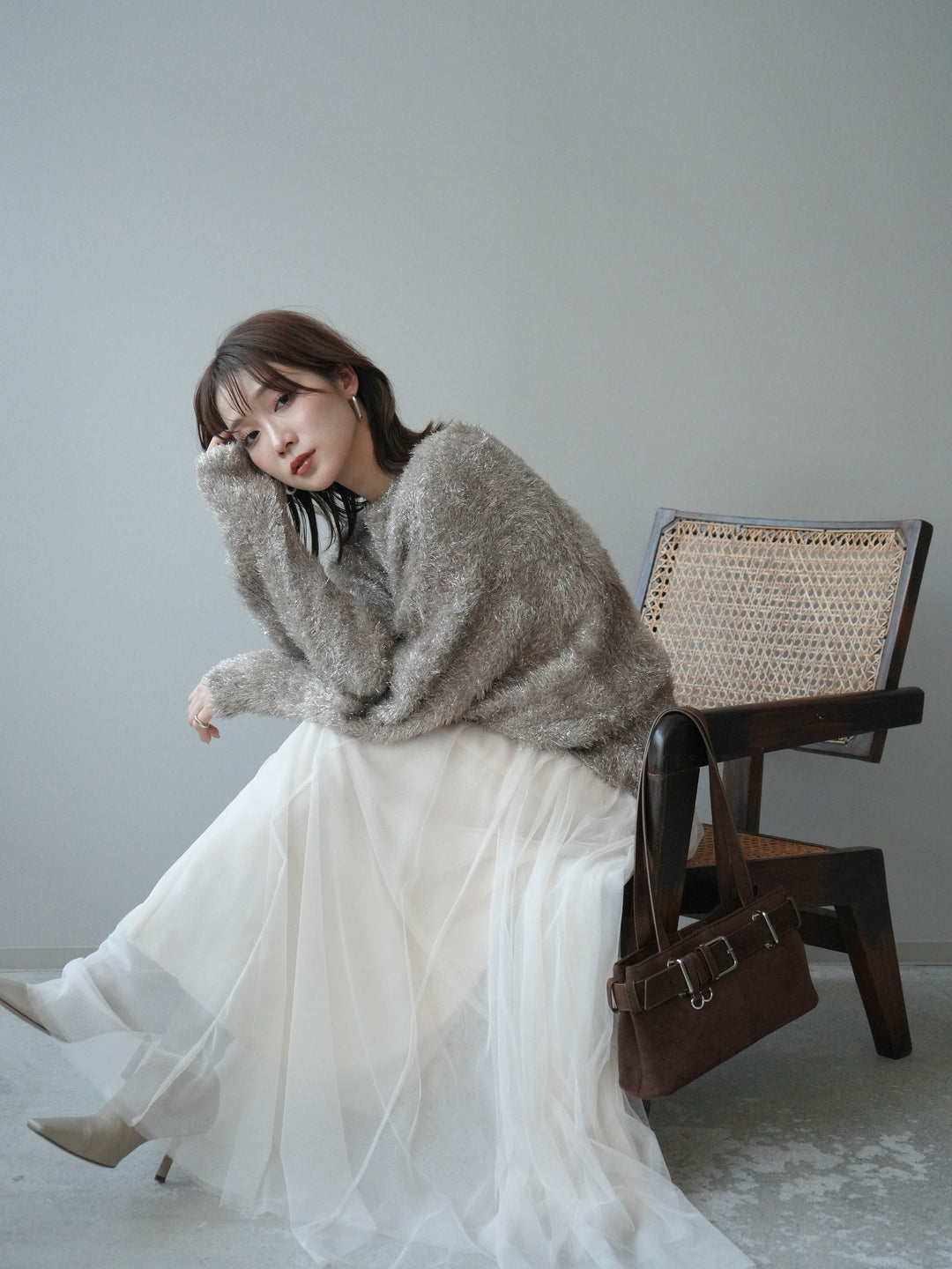 [予約]ラメシャギードルマンニットプルオーバー/beige