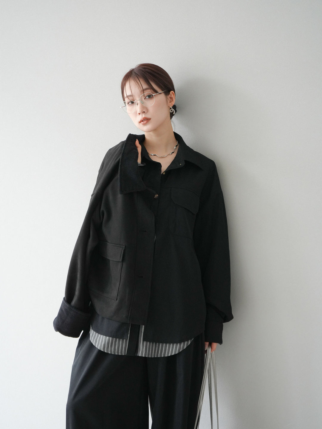 [予約]コーデュロイ切替スウェードショートジャケット/ブラック