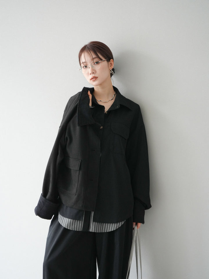 [予約]コーデュロイ切替スウェードショートジャケット/ブラック