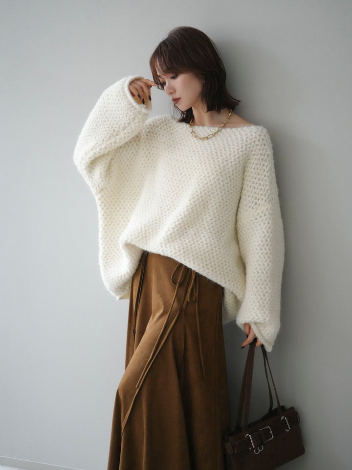 [予約]ワッフル編みオーバーニットプルオーバー/off