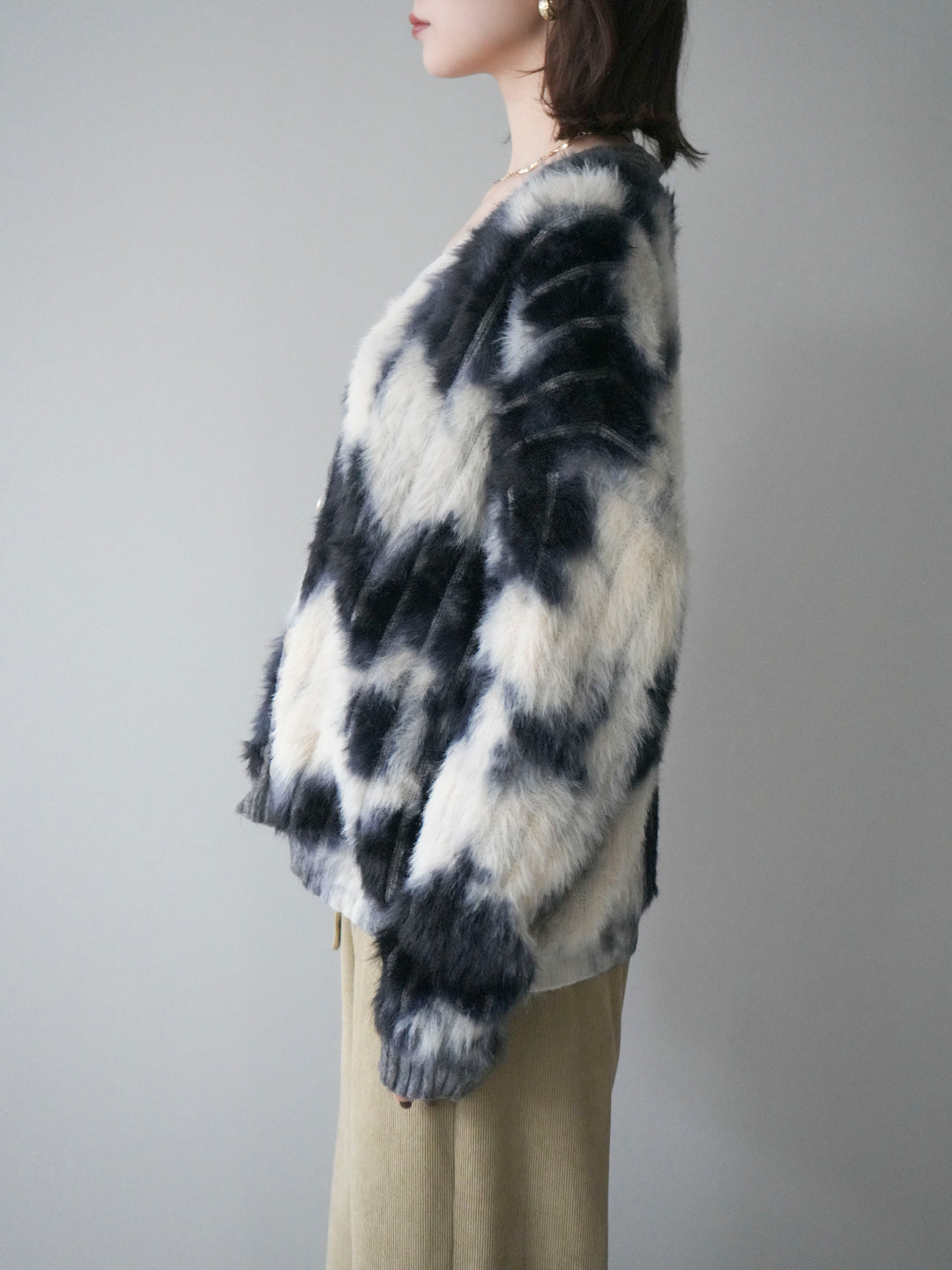 [予約]ニュアンス柄シャギーニットカーディガン/khaki