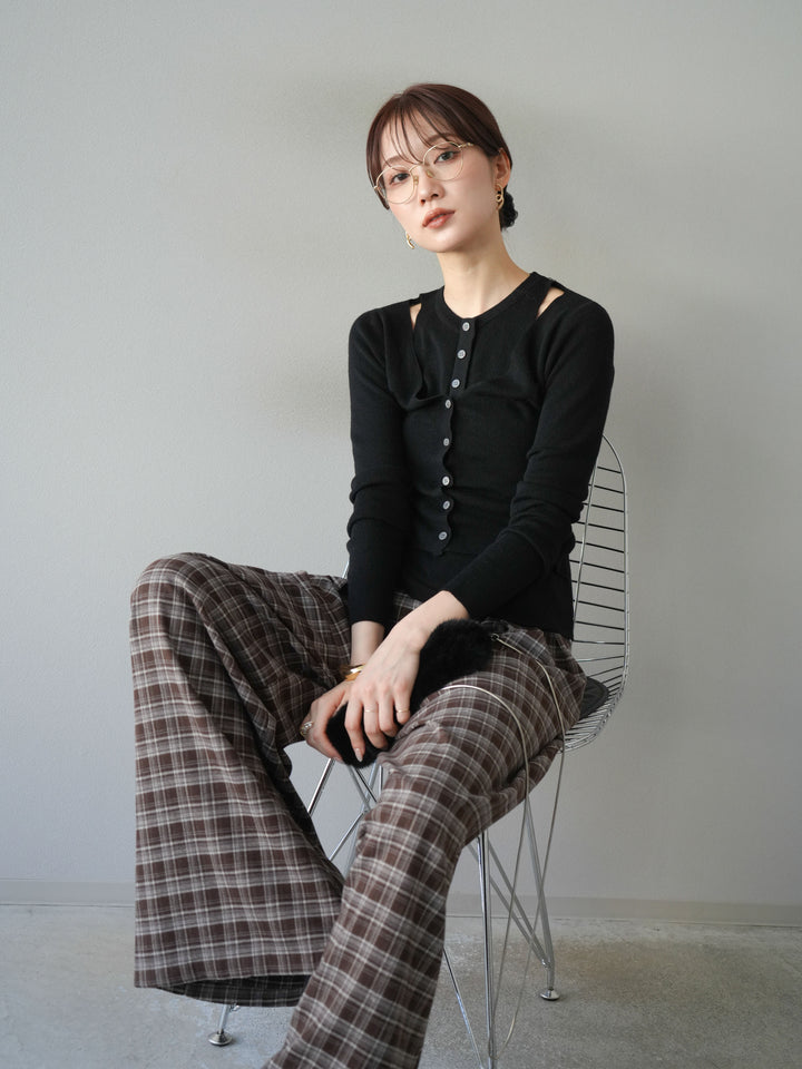 [予約]レイヤードデザインニットカーディガン/ブラック