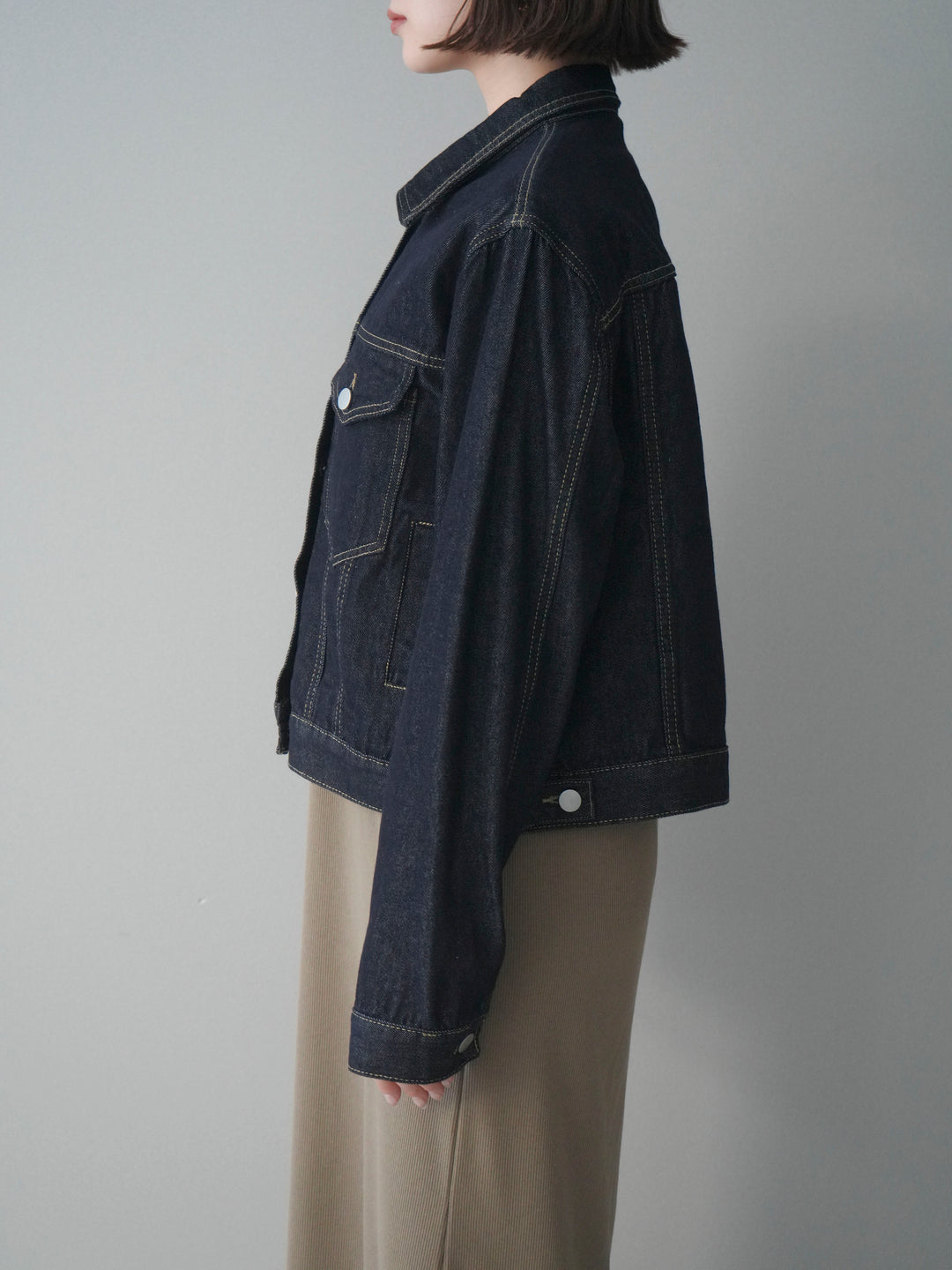[予約]配色ステッチデニムジャケット/darkblue