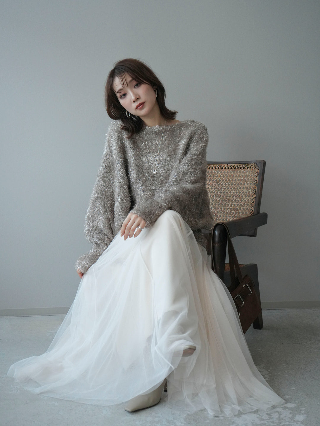 [予約]ラメシャギードルマンニットプルオーバー/beige