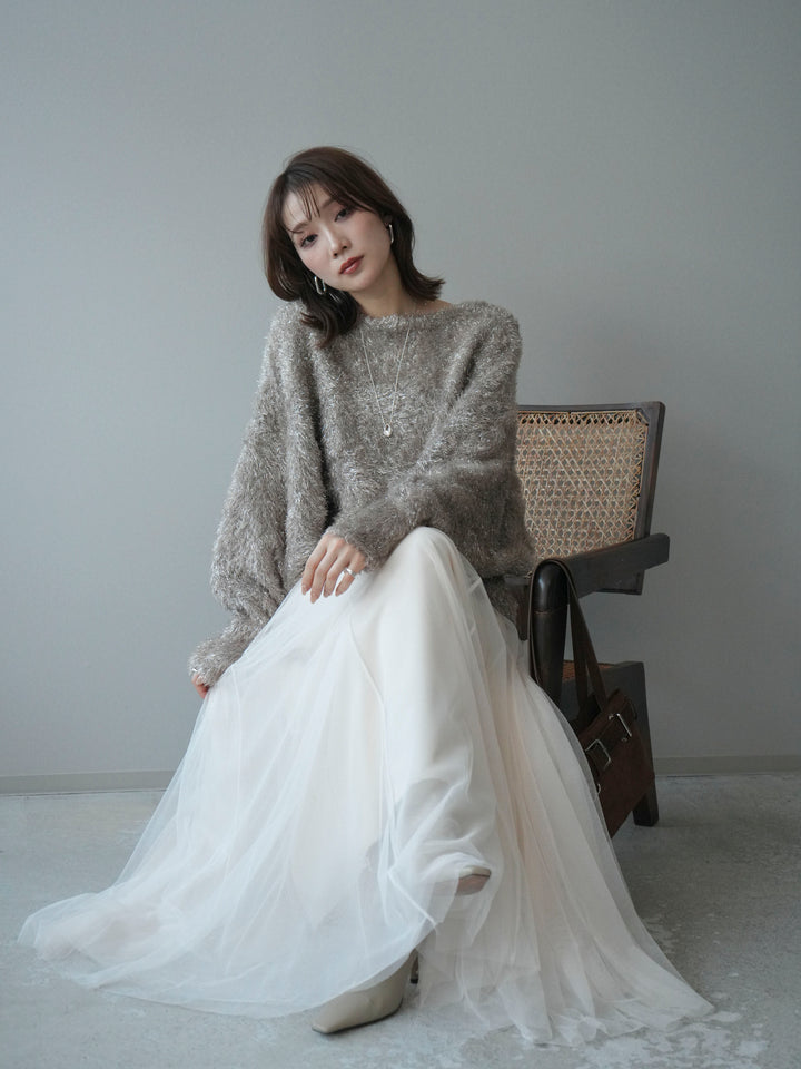 [予約]ラメシャギードルマンニットプルオーバー/beige