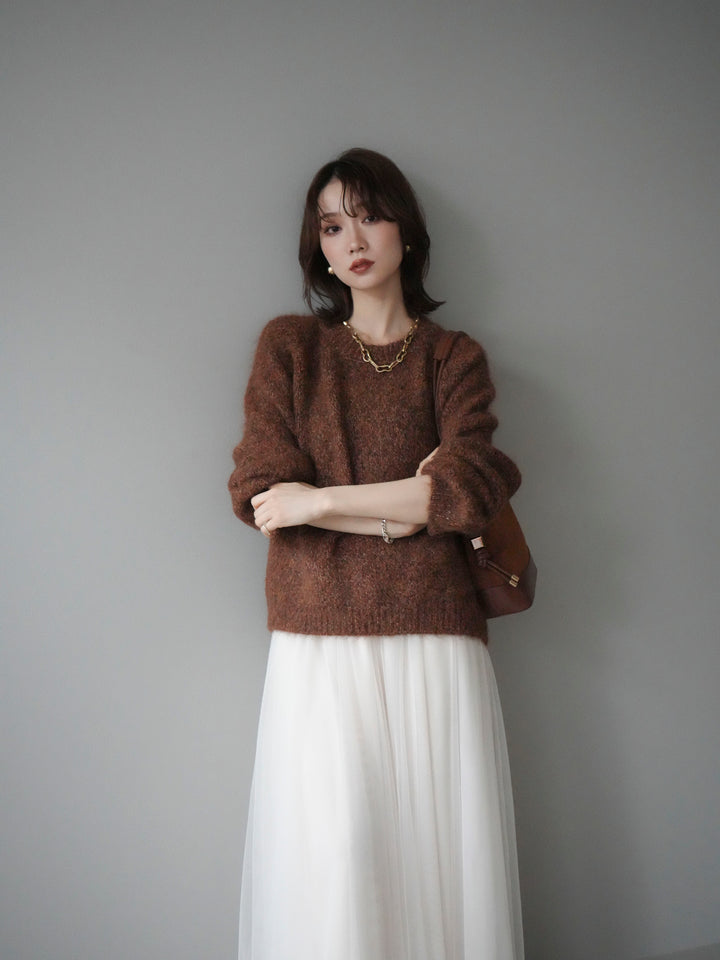 [SET]ロゴラベルミックスヤーンニットプルオーバー+ロゴラベルミックスヤーンニットプルオーバー(2set)