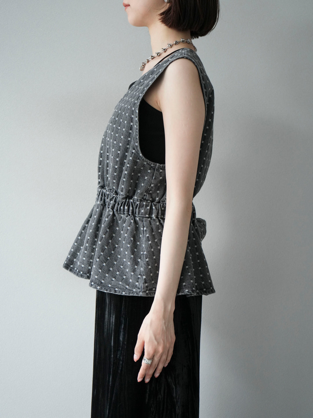 [予約]ジャガードデニム２WAYビスチェ/ブラック