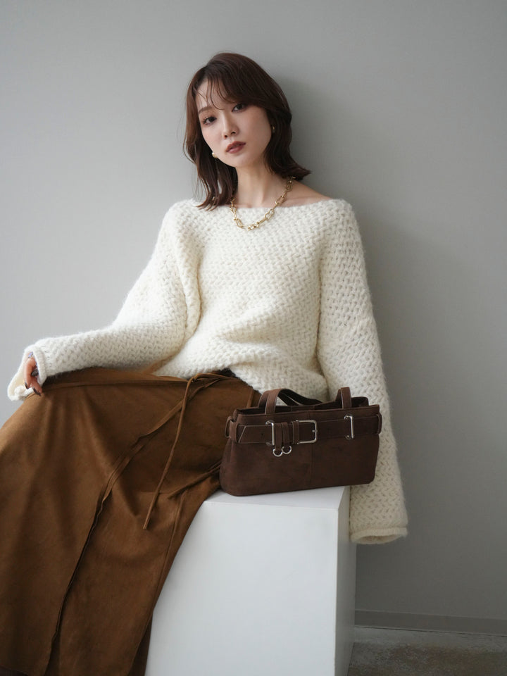 [予約]ワッフル編みオーバーニットプルオーバー/off