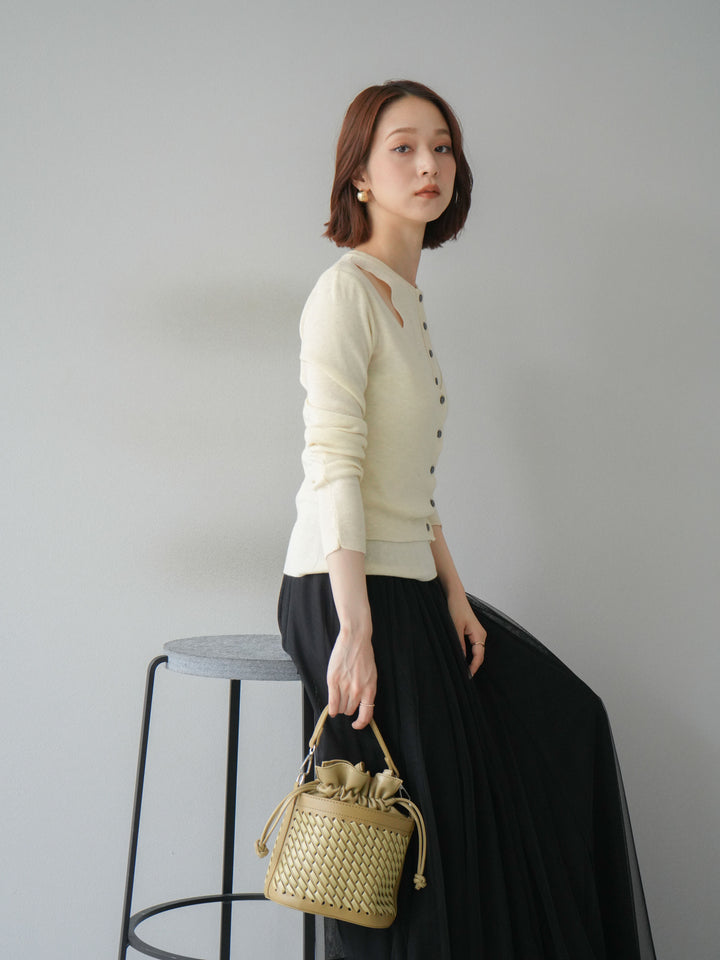 [予約]レイヤードデザインニットカーディガン/アイボリー