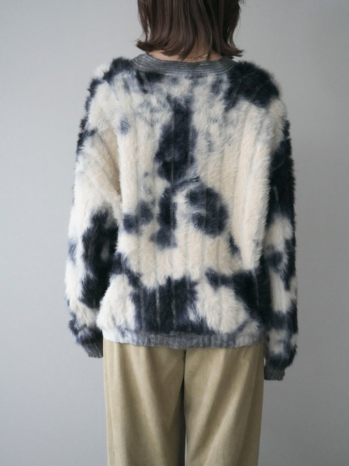 [予約]ニュアンス柄シャギーニットカーディガン/khaki