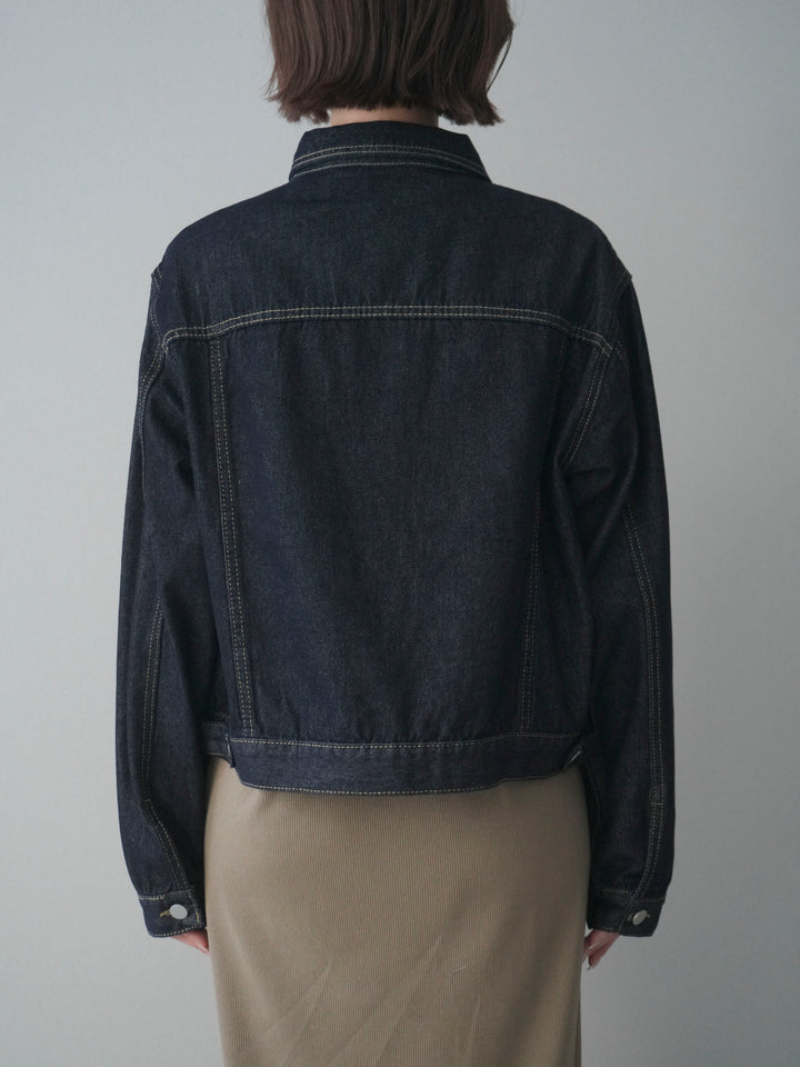 [予約]配色ステッチデニムジャケット/darkblue