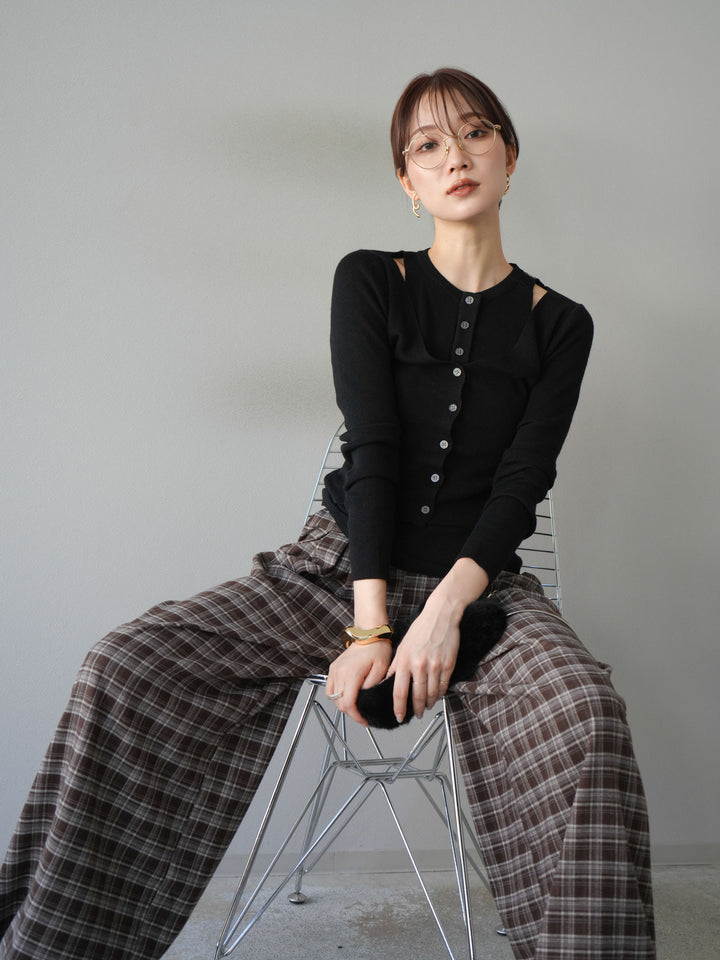 [予約]レイヤードデザインニットカーディガン/ブラック