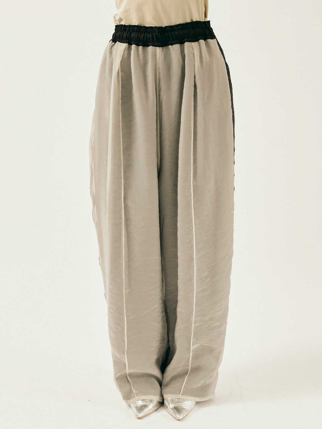 [予約]オーガンジーレイヤードサイドラインパンツ/グレージュ