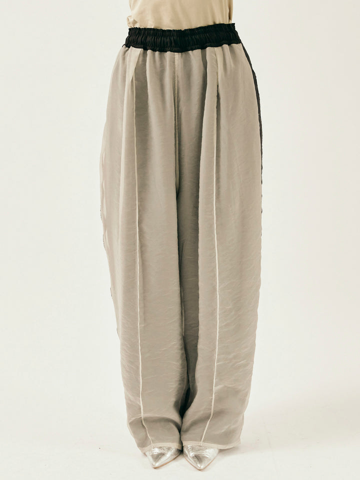 [予約]オーガンジーレイヤードサイドラインパンツ/グレージュ