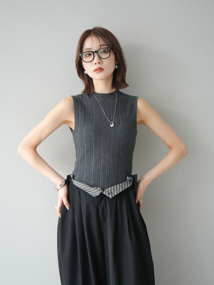 [予約]スリーブレスランダムリブニットトップス/グレー