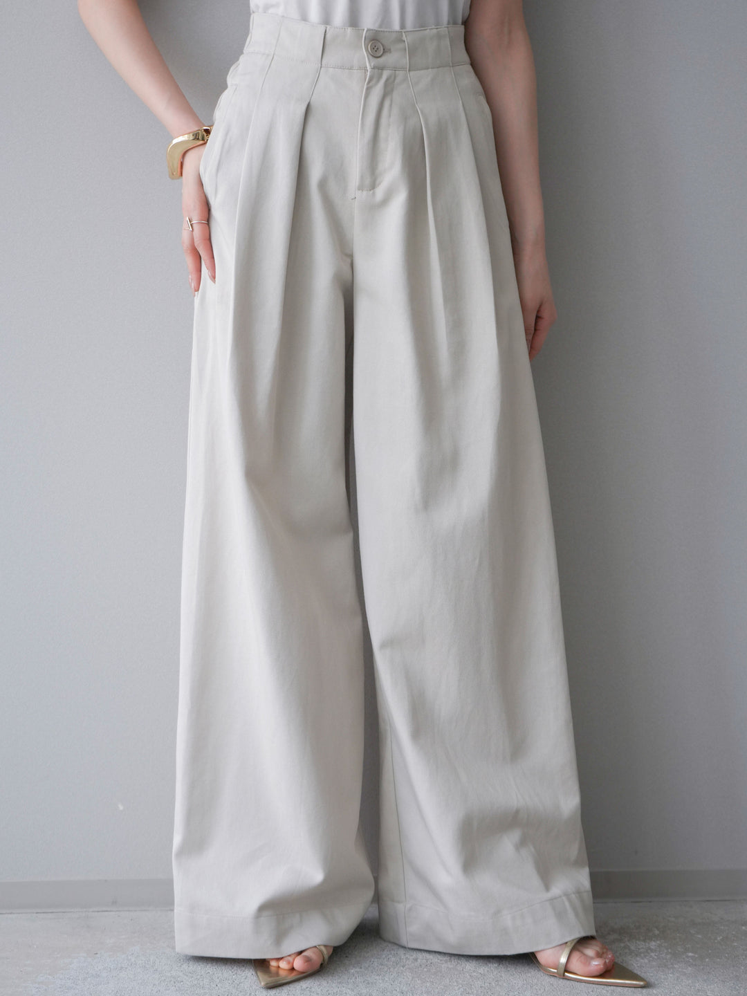 [予約]美シルエットタックワイドパンツ/beige