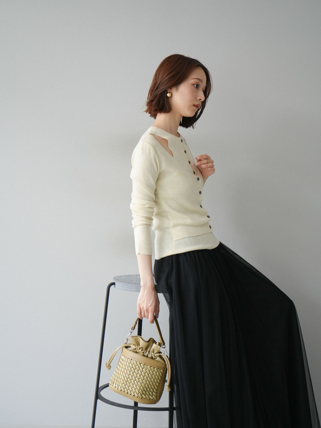 [予約]レイヤードデザインニットカーディガン/アイボリー