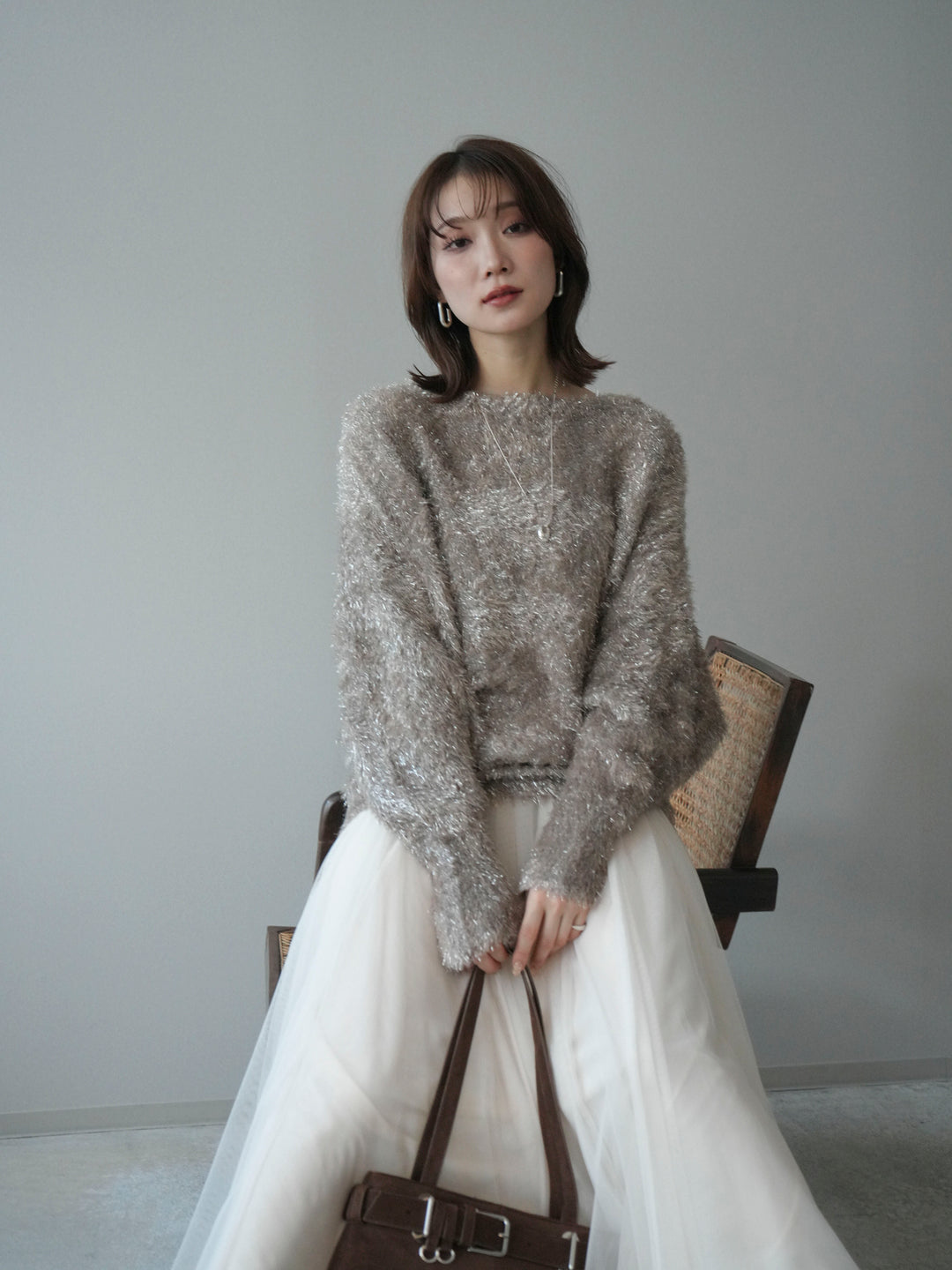 [予約]ラメシャギードルマンニットプルオーバー/beige