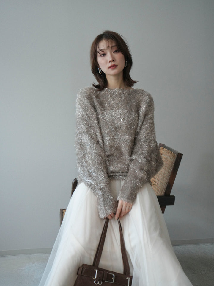 [予約]ラメシャギードルマンニットプルオーバー/beige